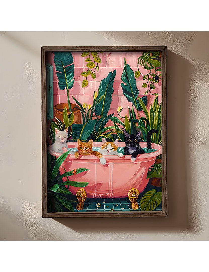 Quadro MDF Emoldurado Bath Cats