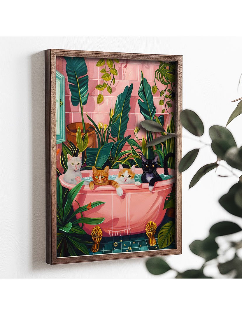 Quadro MDF Emoldurado Bath Cats