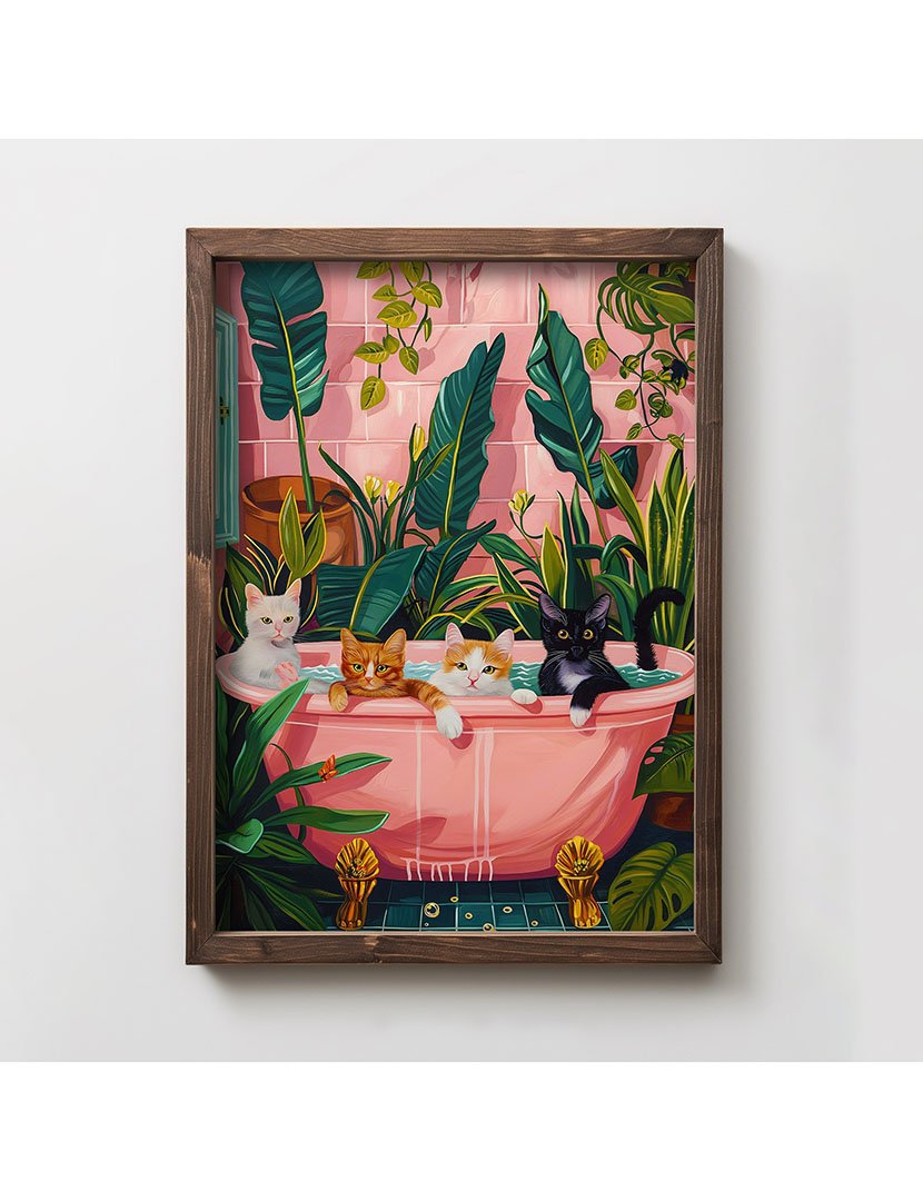 Quadro MDF Emoldurado Bath Cats