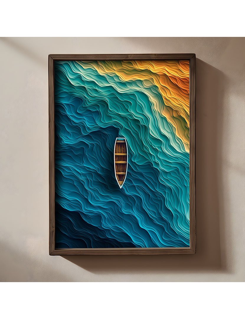 Quadro MDF Emoldurado Boat Ocean