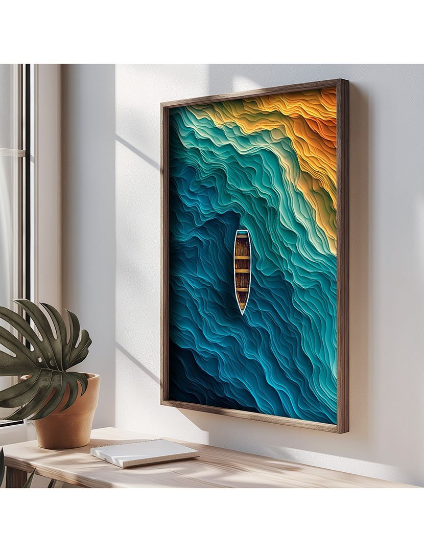 Quadro MDF Emoldurado Boat Ocean
