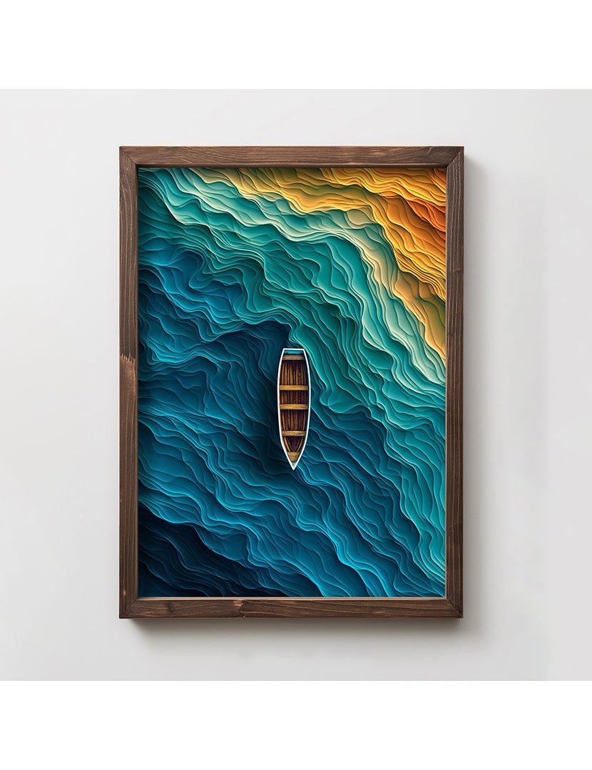 Quadro MDF Emoldurado Boat Ocean
