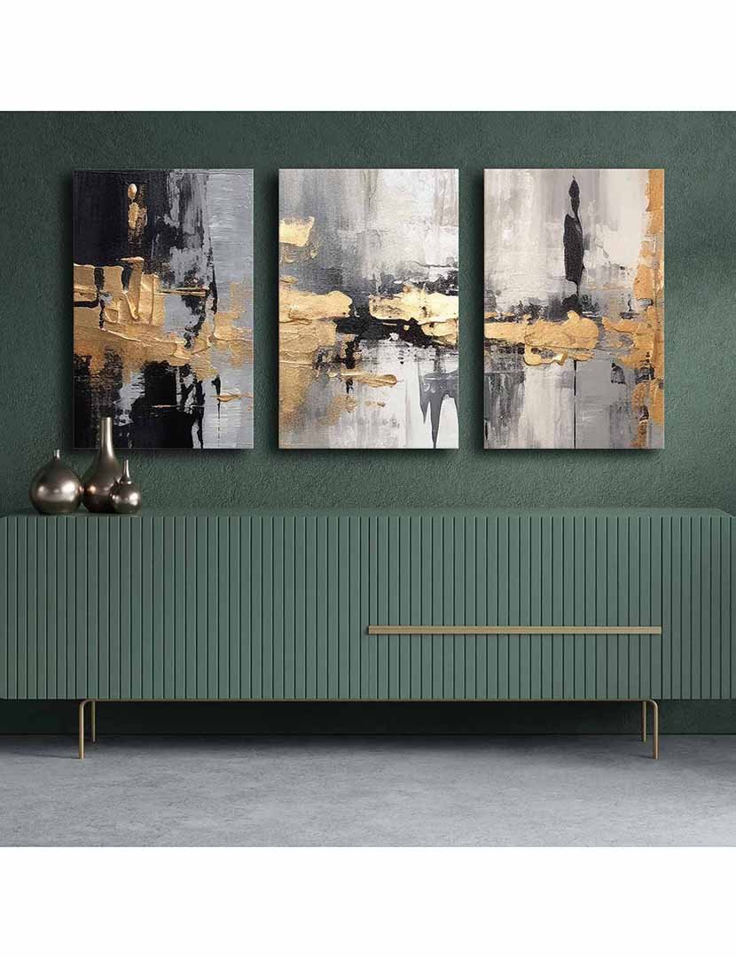Conjunto 3 Telas Abstract Cinza Gold