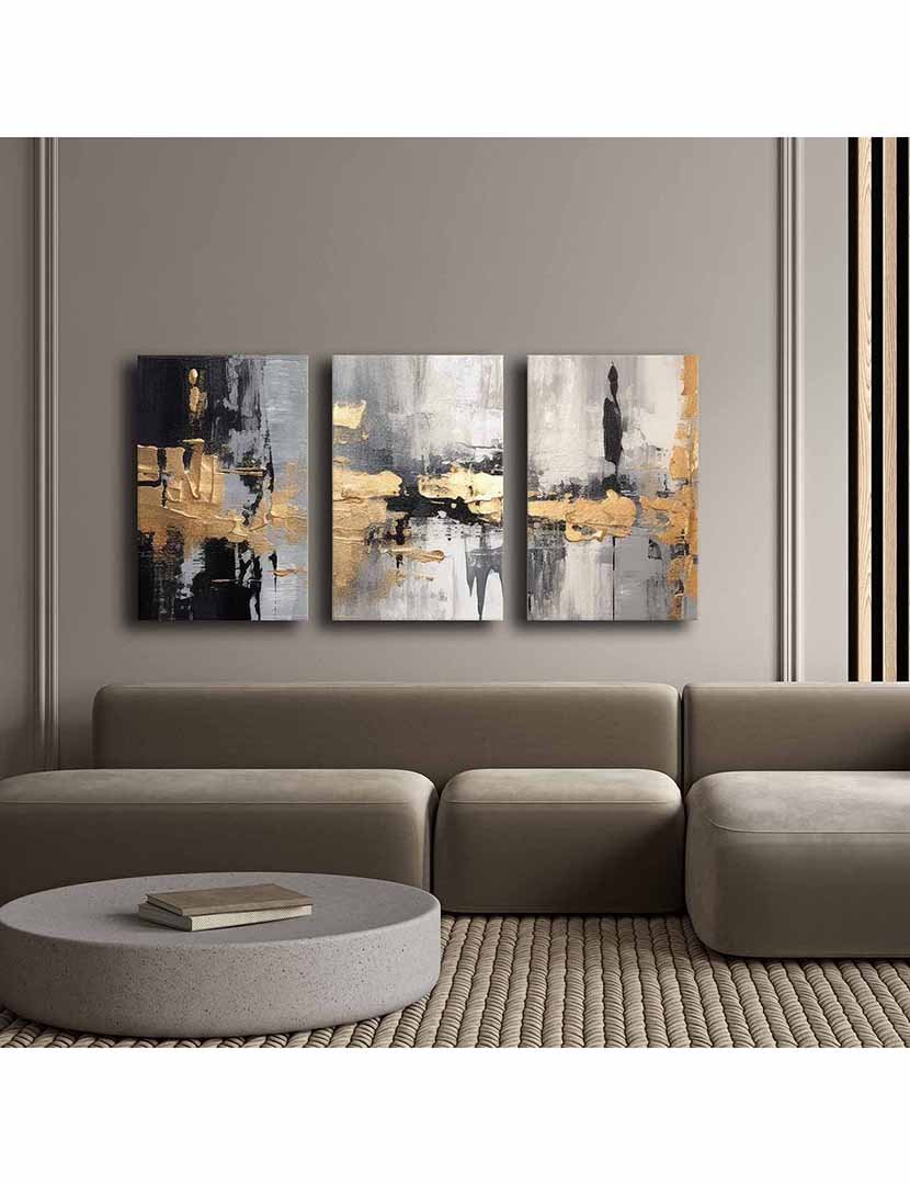 Conjunto 3 Telas Abstract Cinza Gold
