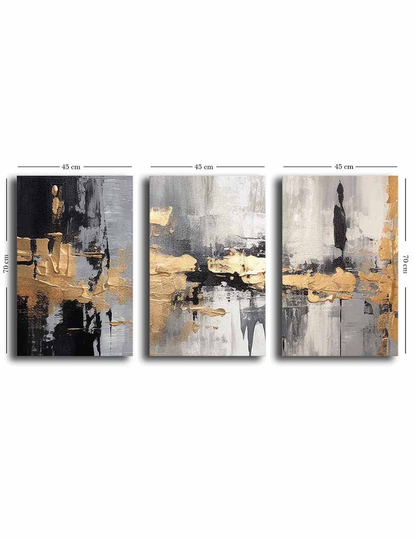 Conjunto 3 Telas Abstract Cinza Gold