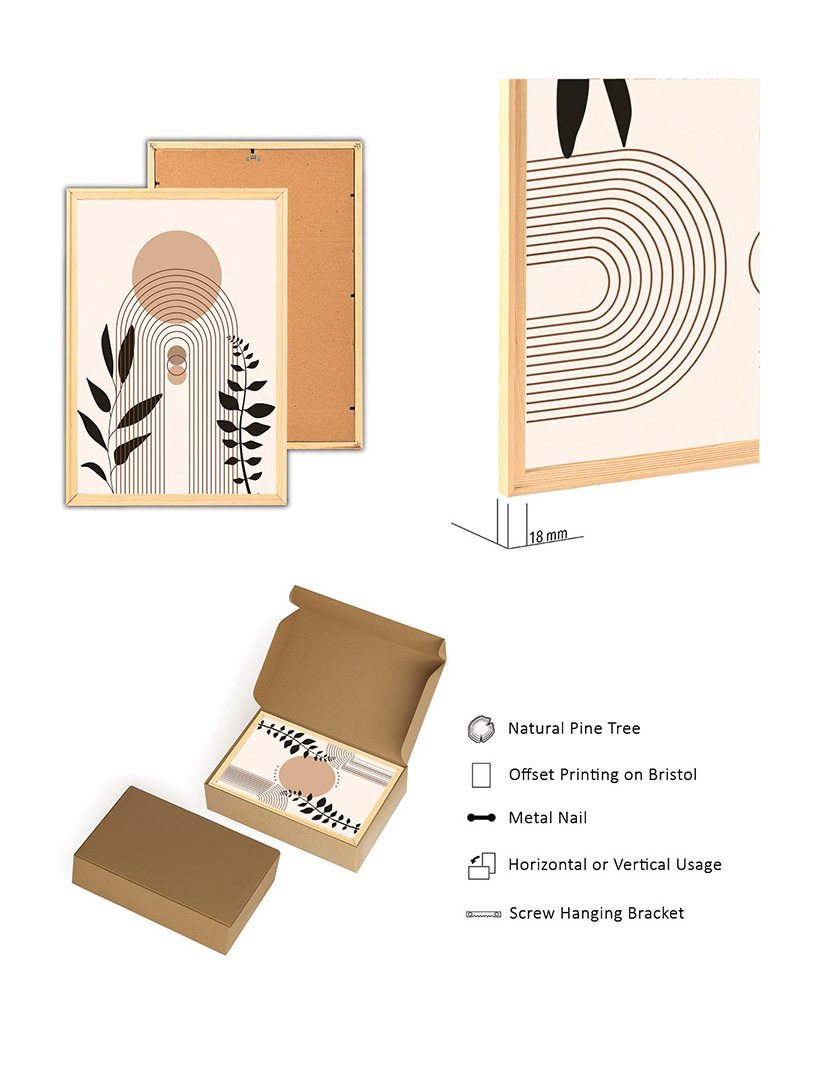 Conjunto 3 Quadros MDF Emoldurados Leaves Mid Century