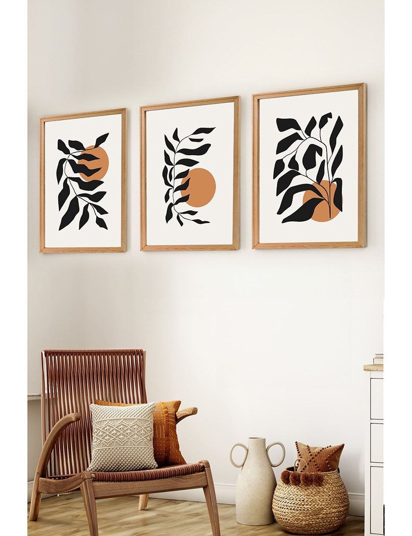 Conjunto 3 Quadros MDF Emoldurados Sun Leaves
