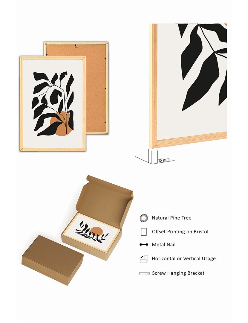 Conjunto 3 Quadros MDF Emoldurados Sun Leaves