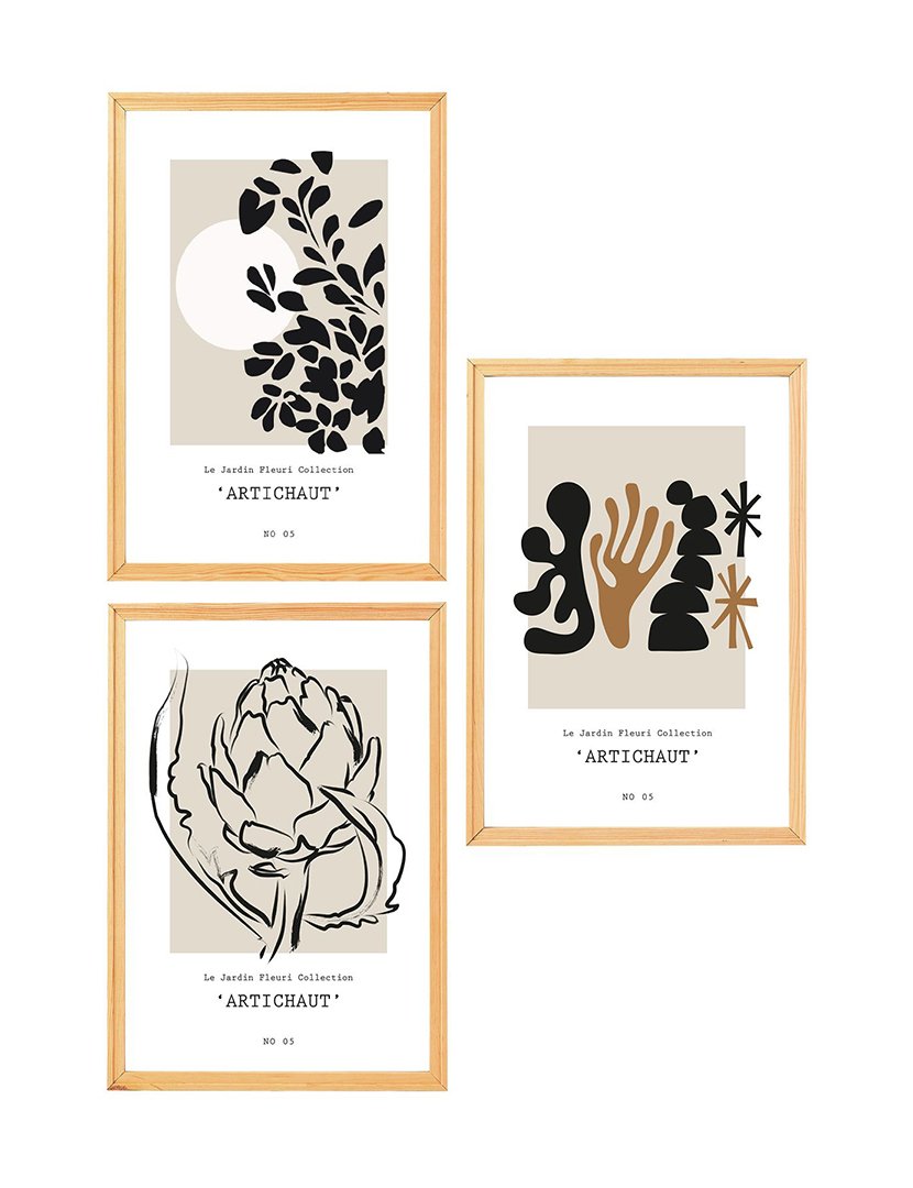 Conjunto 3 Quadros MDF Emoldurados Artichaut