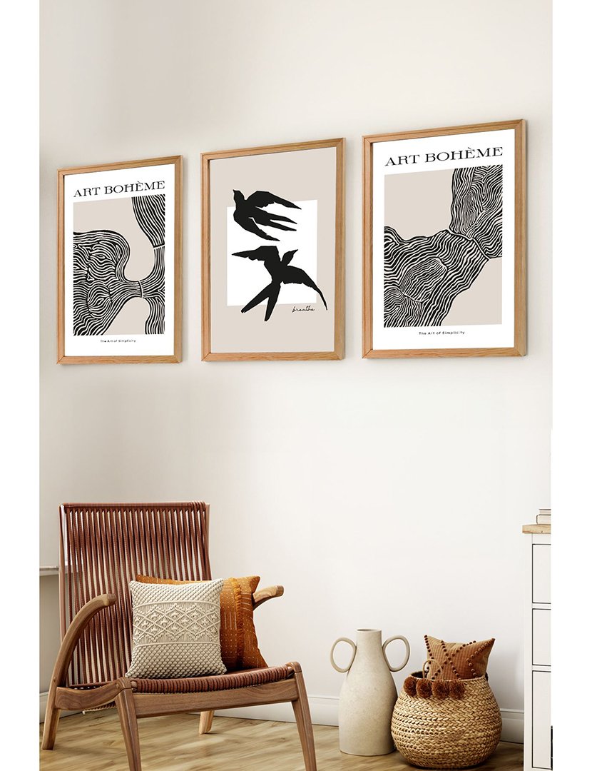 Conjunto 3 Quadros MDF Emoldurados Art Bohème