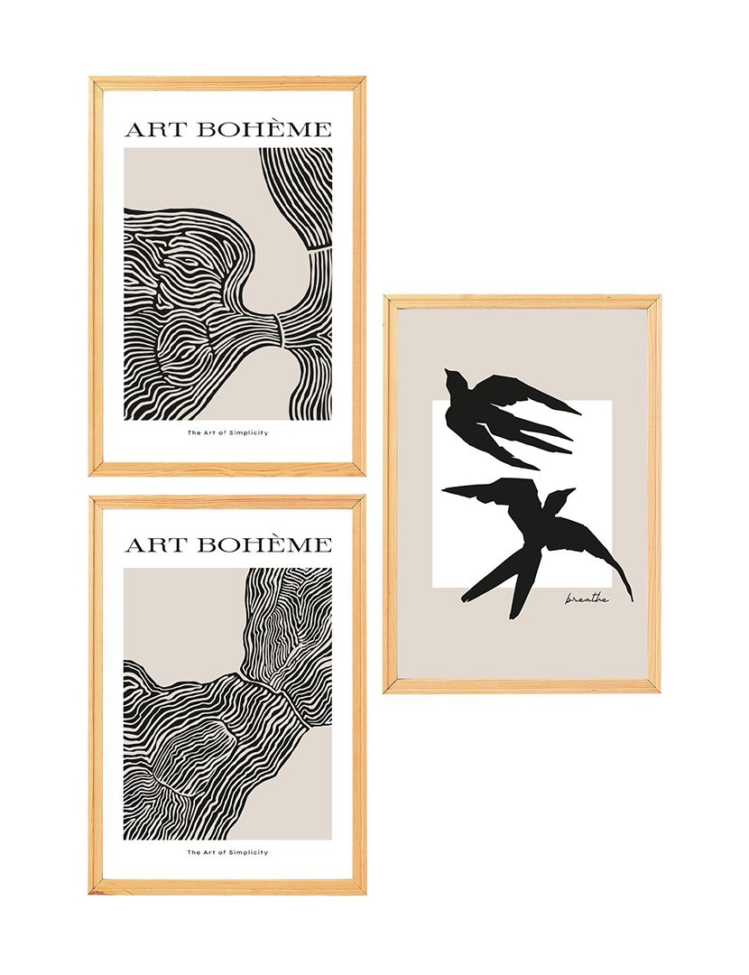 Conjunto 3 Quadros MDF Emoldurados Art Bohème