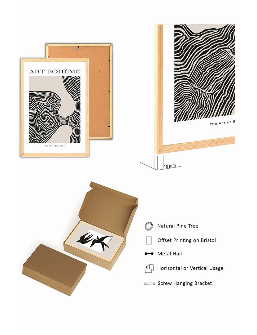 Conjunto 3 Quadros MDF Emoldurados Art Bohème