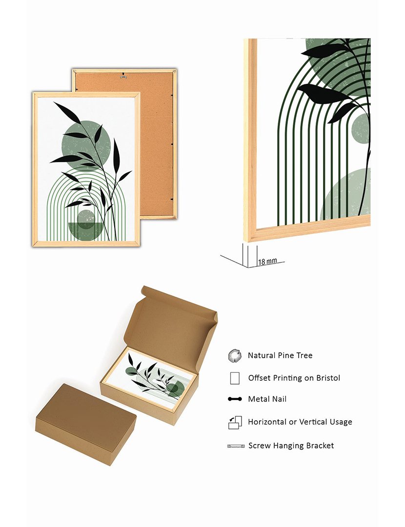 Conjunto 3 Quadros MDF Emoldurados Green Leaves