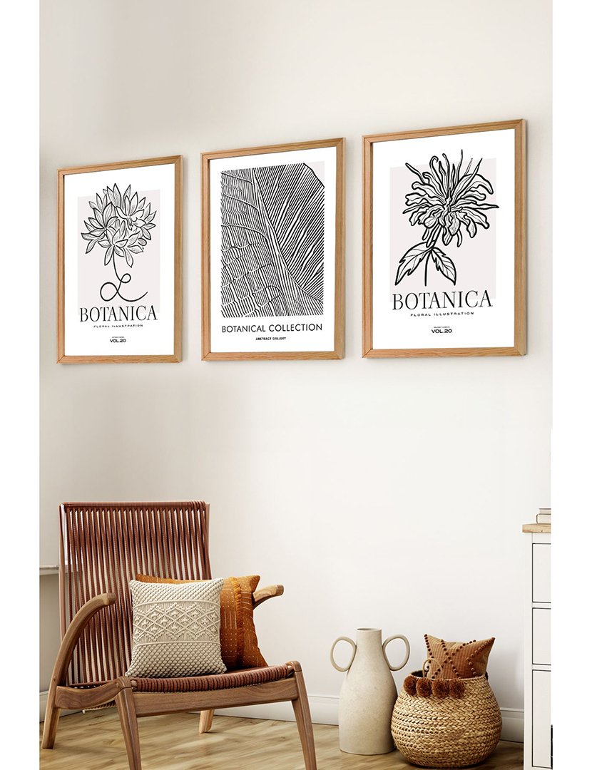 Conjunto 3 Quadros MDF Emoldurados Botanica