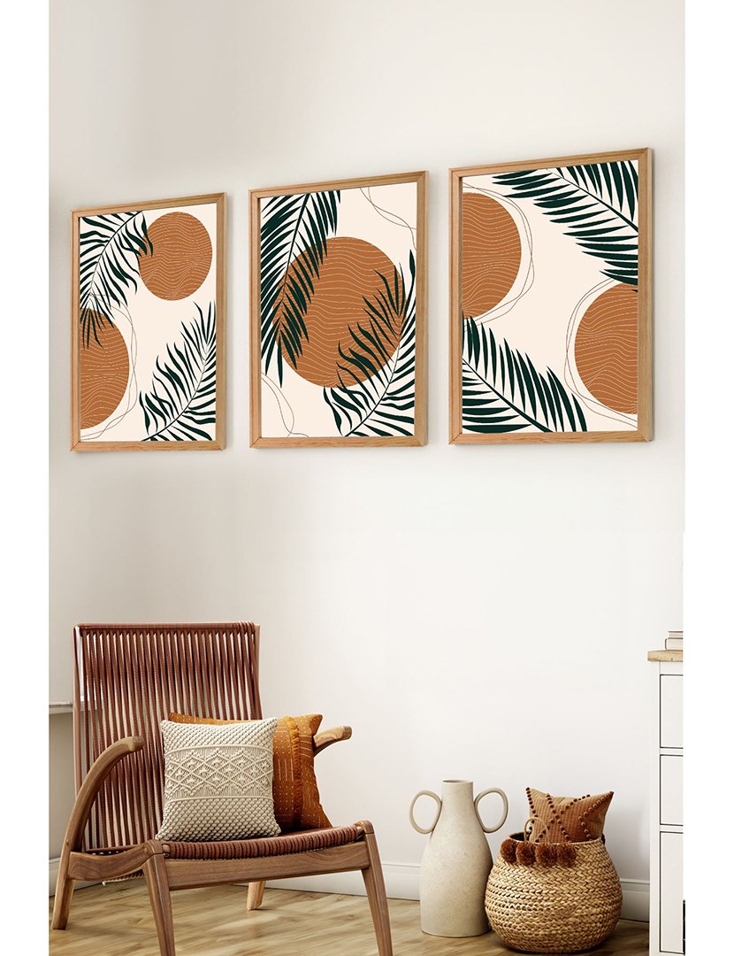 Conjunto 3 Quadros MDF Emoldurados Balls Leaves