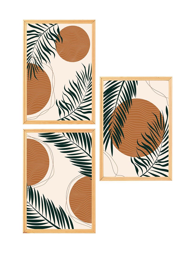 Conjunto 3 Quadros MDF Emoldurados Balls Leaves