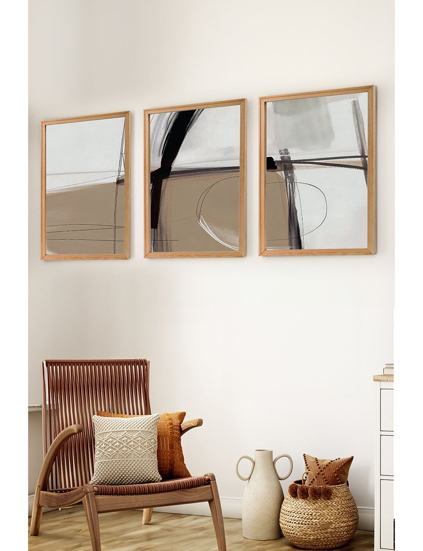 Conjunto 3 Quadros MDF Emoldurados Abstract Mocca