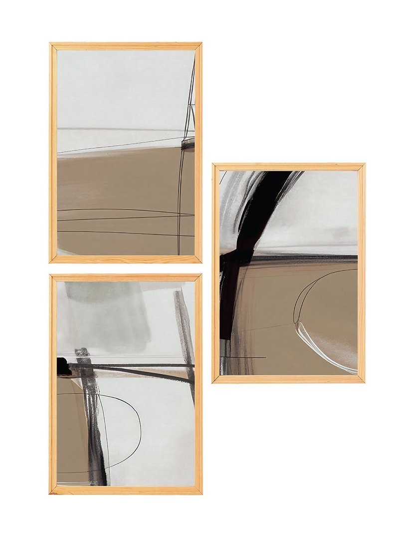 Conjunto 3 Quadros MDF Emoldurados Abstract Mocca