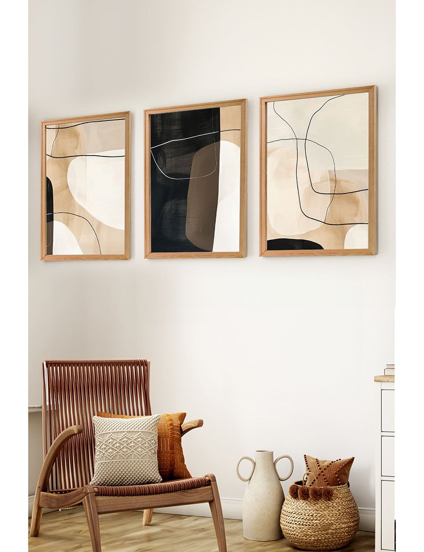 Conjunto 3 Quadros MDF Emoldurados Abstract Black/Nude