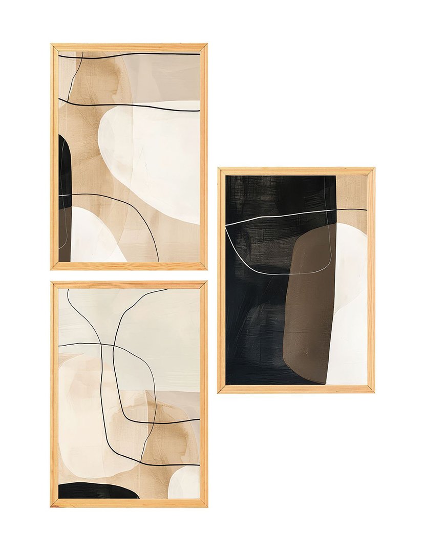 Conjunto 3 Quadros MDF Emoldurados Abstract Black/Nude