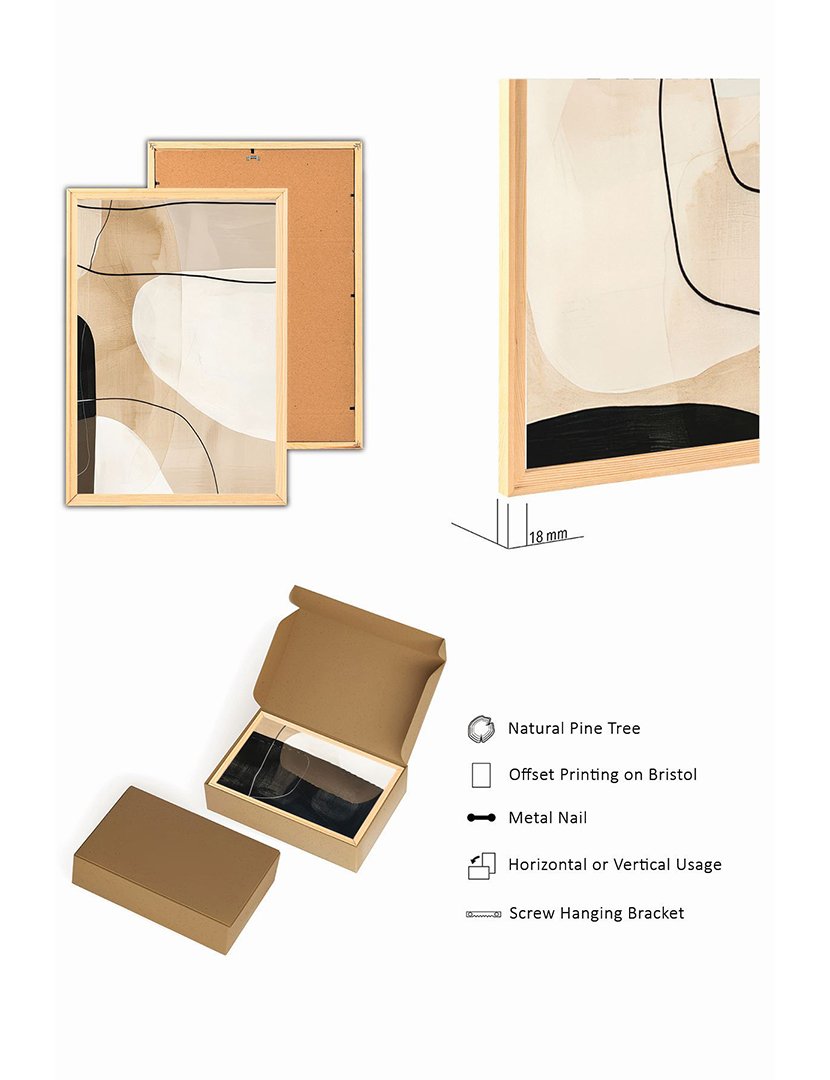 Conjunto 3 Quadros MDF Emoldurados Abstract Black/Nude