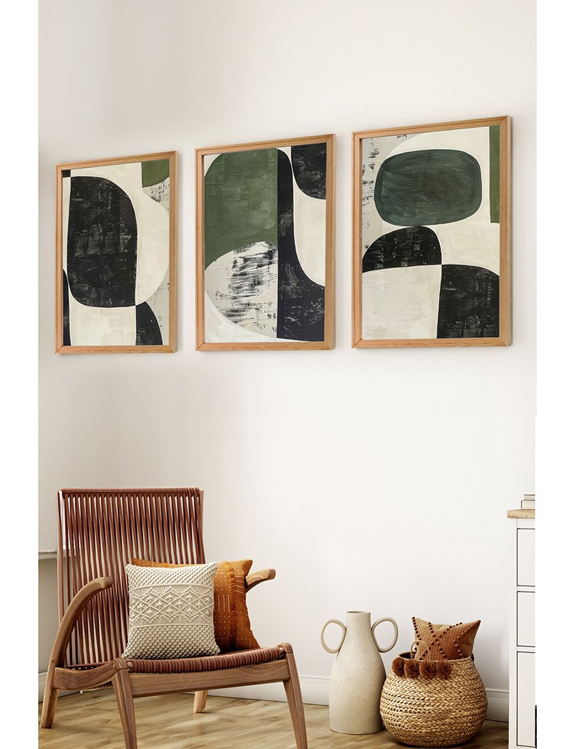 Conjunto 3 Quadros MDF Emoldurados Abstract Green