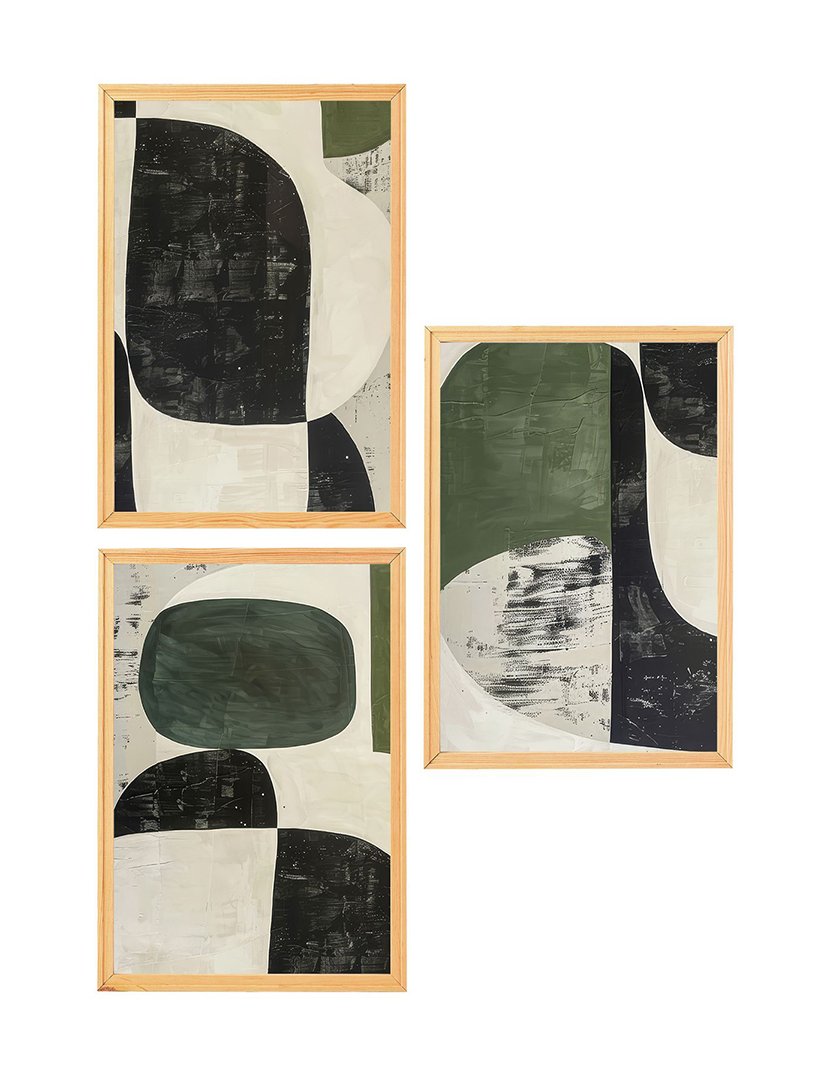 Conjunto 3 Quadros MDF Emoldurados Abstract Green