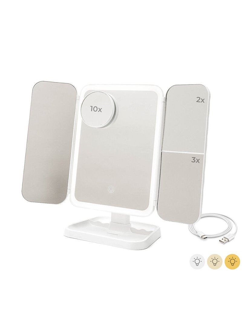 Espelho Triplo de Maquilhagem com Luz LED Miled Branco