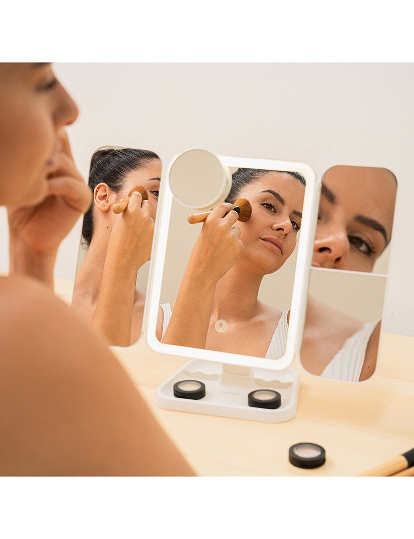 Espelho Triplo de Maquilhagem com Luz LED Miled Branco