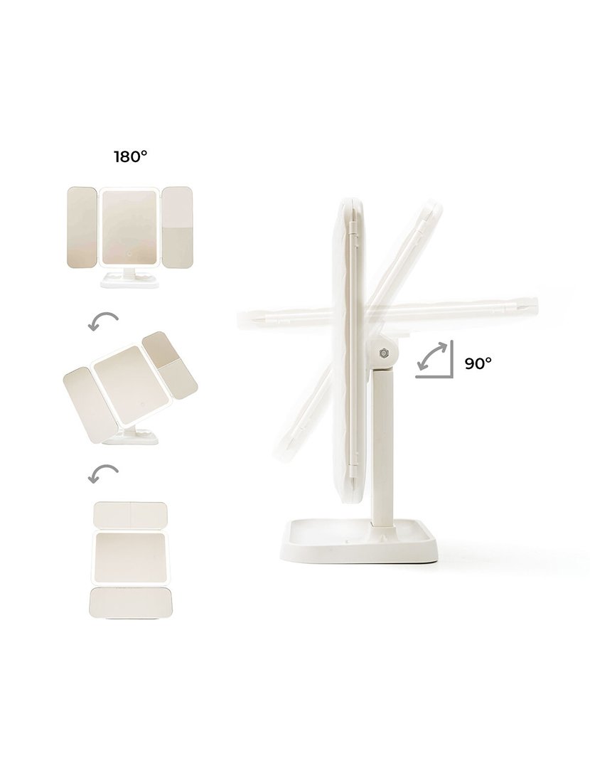 Espelho Triplo de Maquilhagem com Luz LED Miled Branco