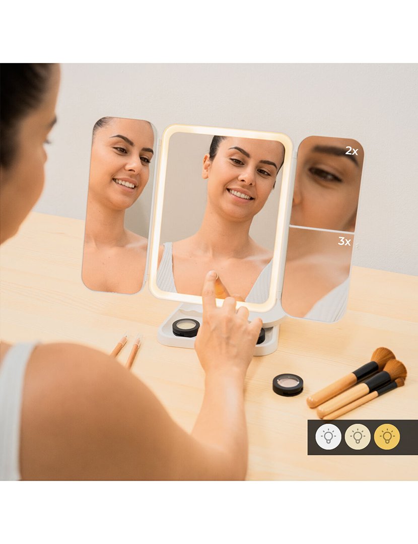 Espelho Triplo de Maquilhagem com Luz LED Miled Branco