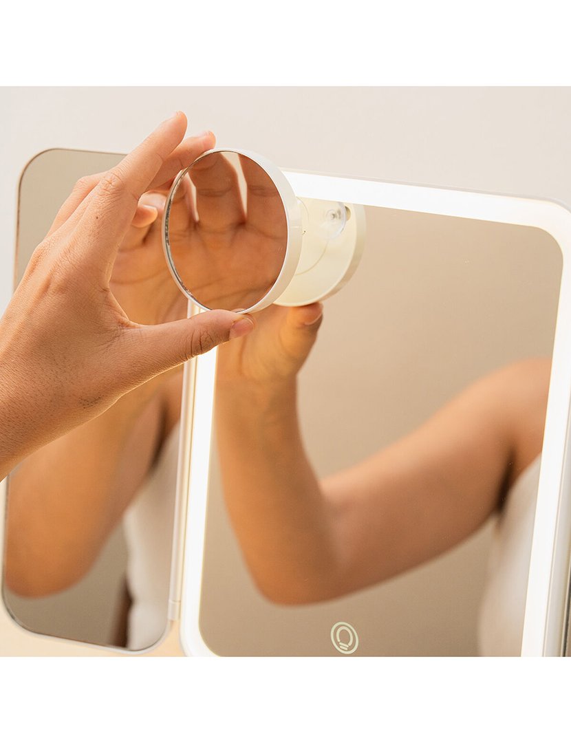 Espelho Triplo de Maquilhagem com Luz LED Miled Branco