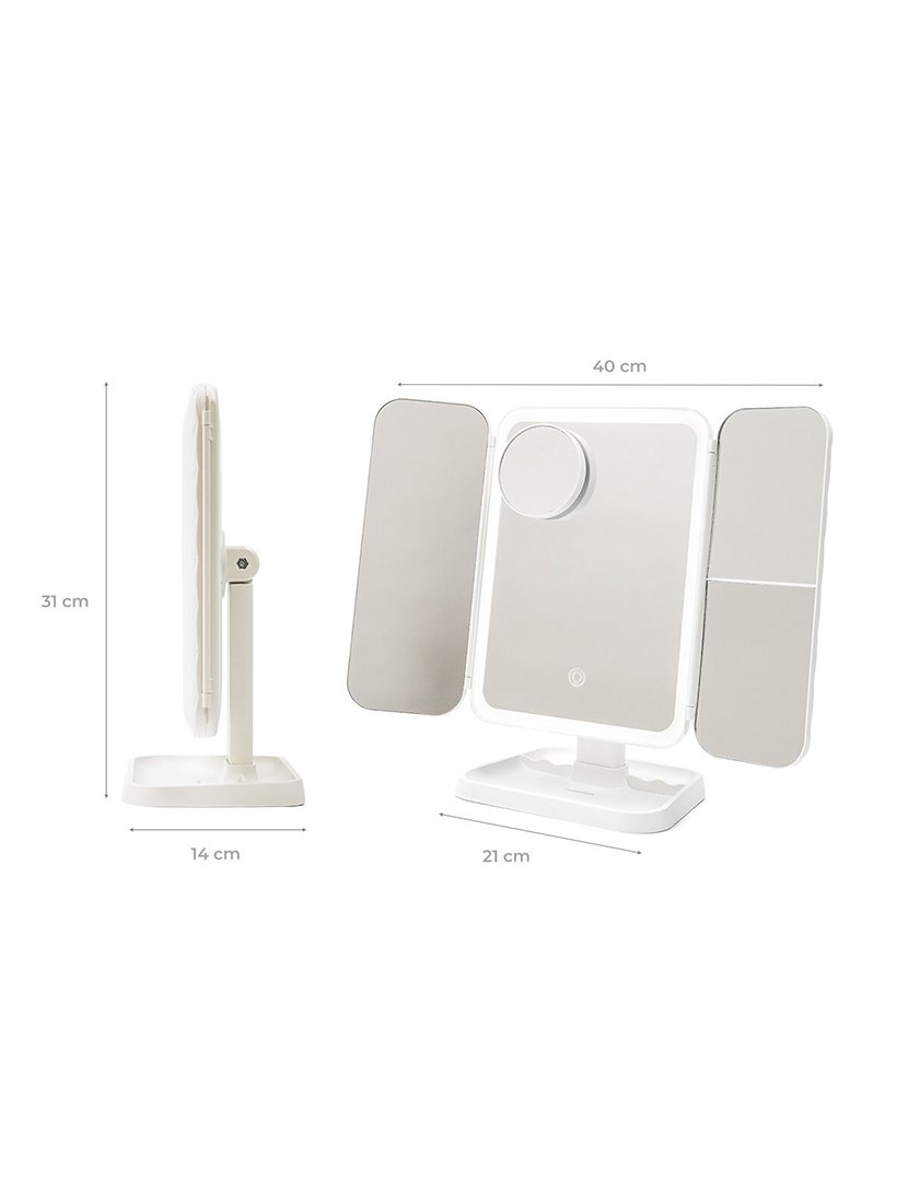 Espelho Triplo de Maquilhagem com Luz LED Miled Branco