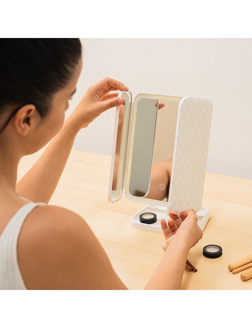 Espelho Triplo de Maquilhagem com Luz LED Miled Branco