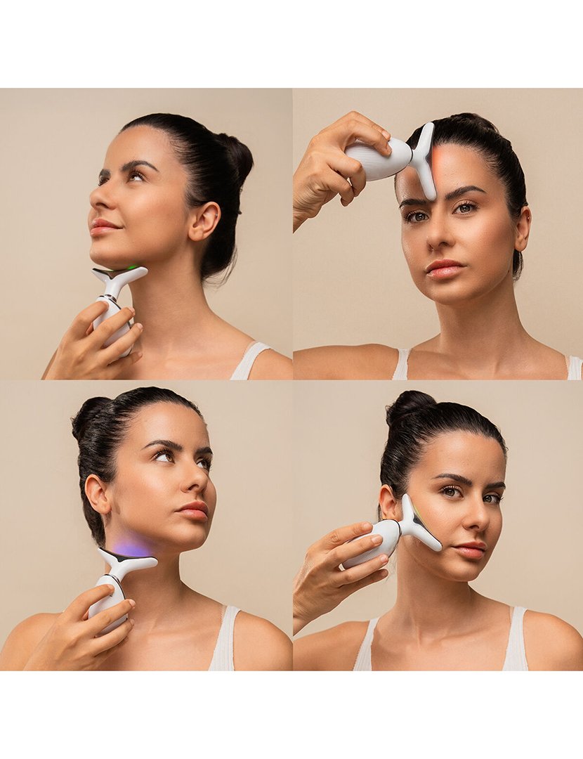 Massajador Facial Elétrico Firmador para Rosto e Pescoço com LED Selora