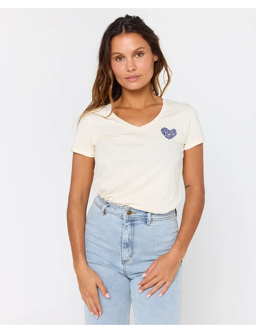 T-Shirt gola em V Heart Bege