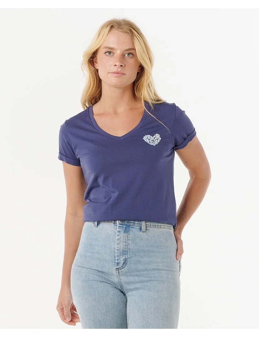 T-Shirt gola em V Heart Azul