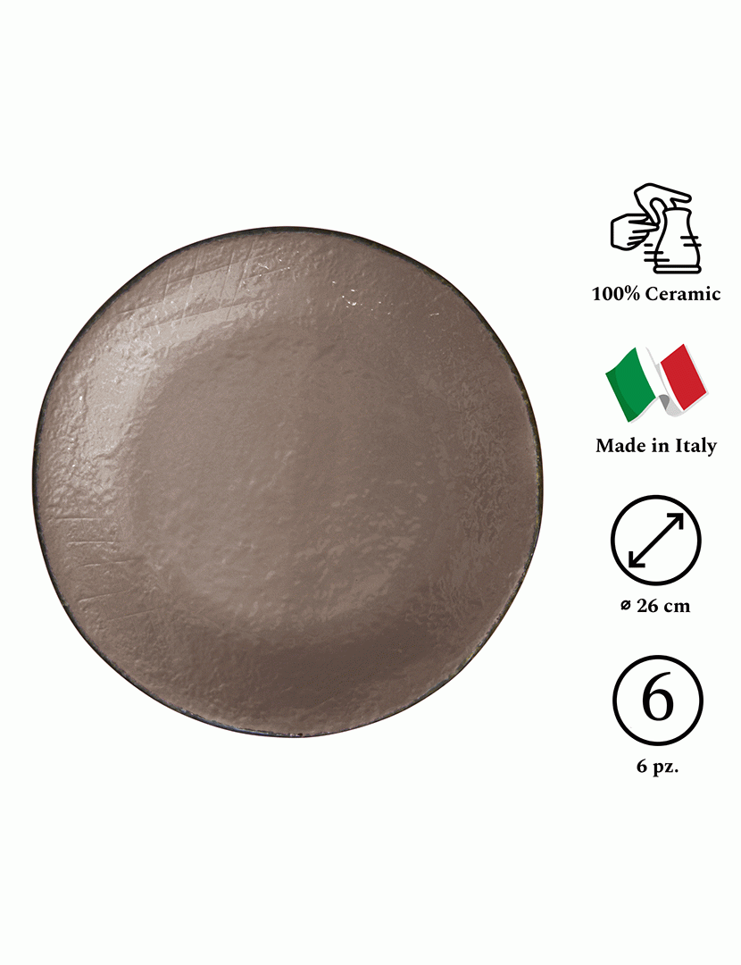 Conjunto 6 Pratos Rasos 26 cm Preta Cinza