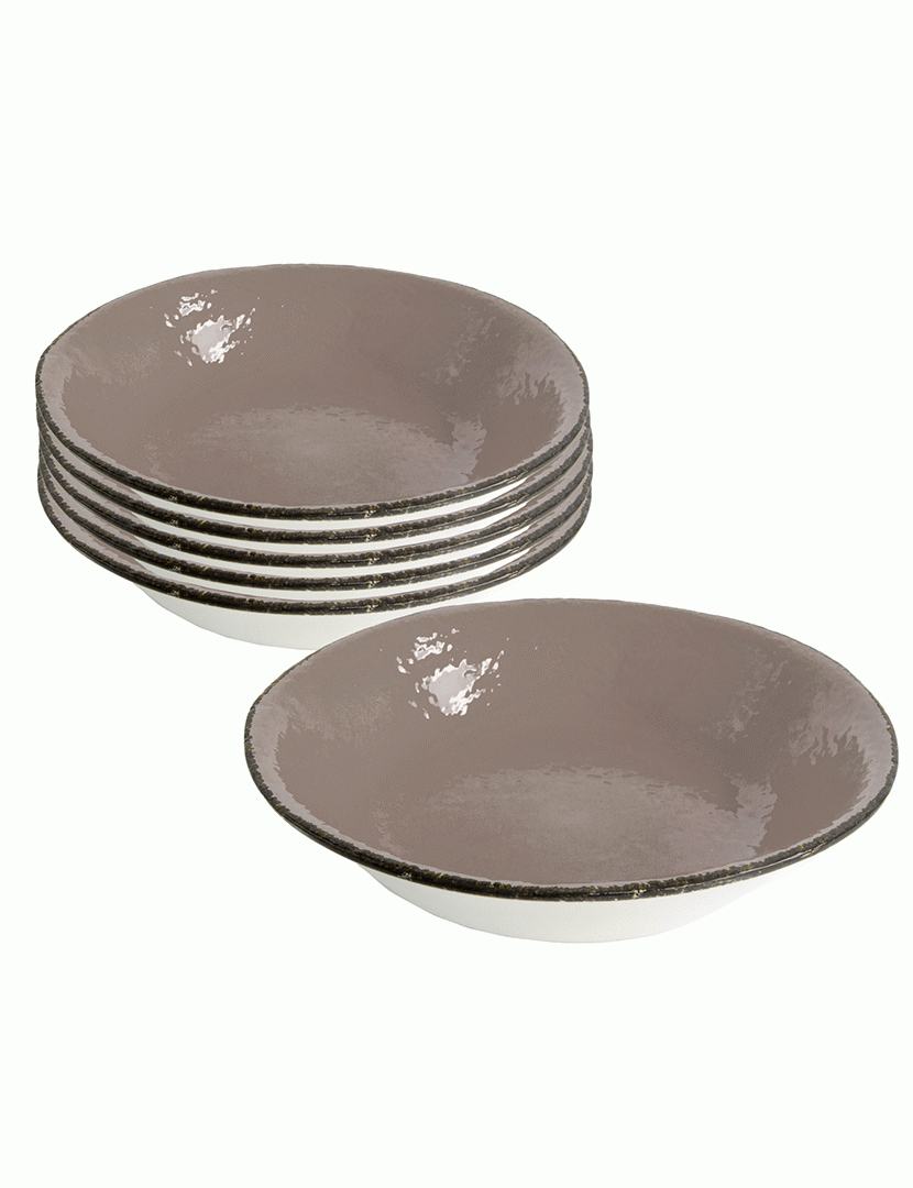 Conjunto 6 Pratos Fundos 21 cm Preta Cinza