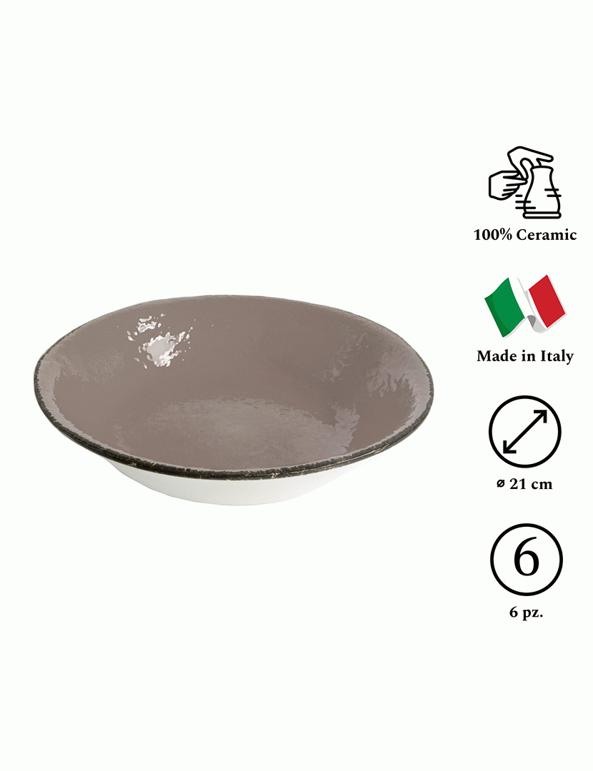 Conjunto 6 Pratos Fundos 21 cm Preta Cinza