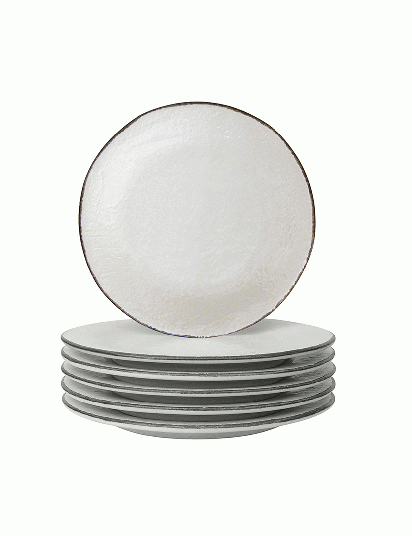 Conjunto 6 Pratos Sobremesa 20 cm Preta Branco