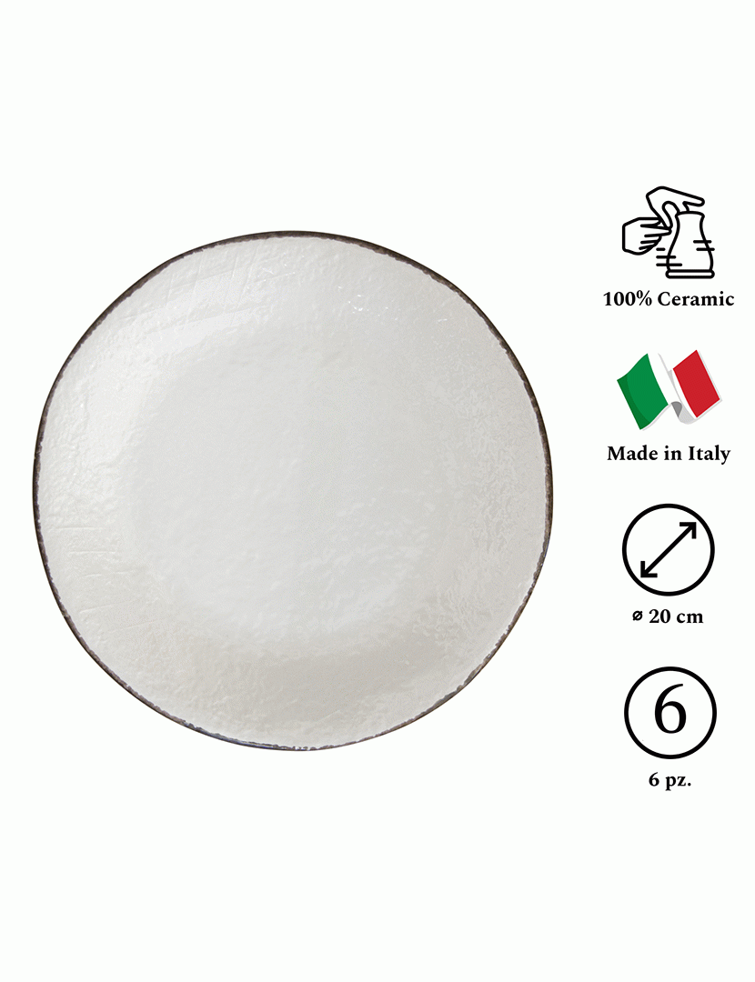 Conjunto 6 Pratos Sobremesa 20 cm Preta Branco