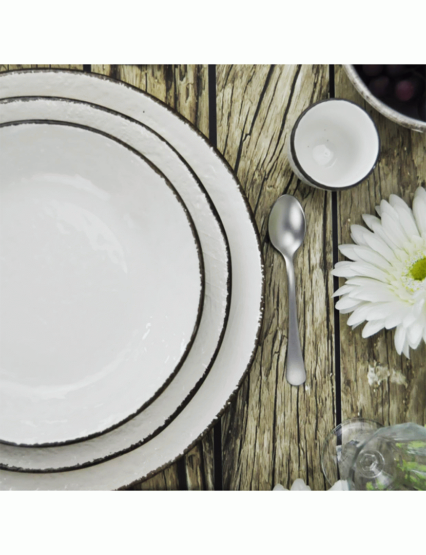 Conjunto 6 Pratos Rasos 26 cm Preta Branco