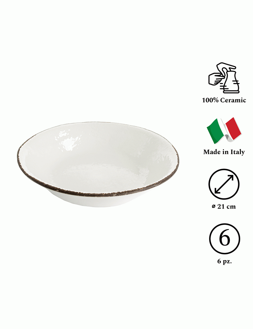 Conjunto 6 Pratos Fundos 21 cm Preta Branco