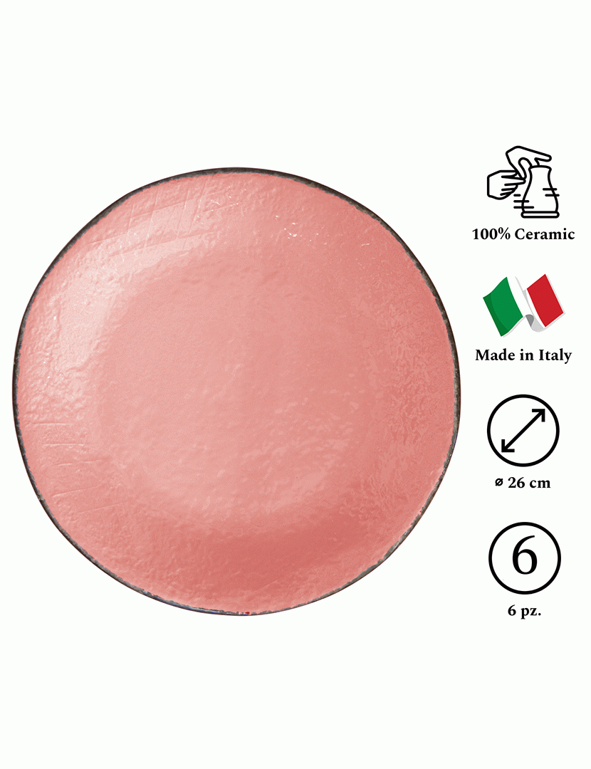 Conjunto 6 Pratos Rasos 26 cm Preta Rosa