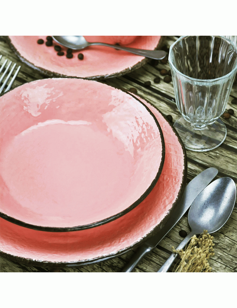 Conjunto 6 Pratos Rasos 26 cm Preta Rosa