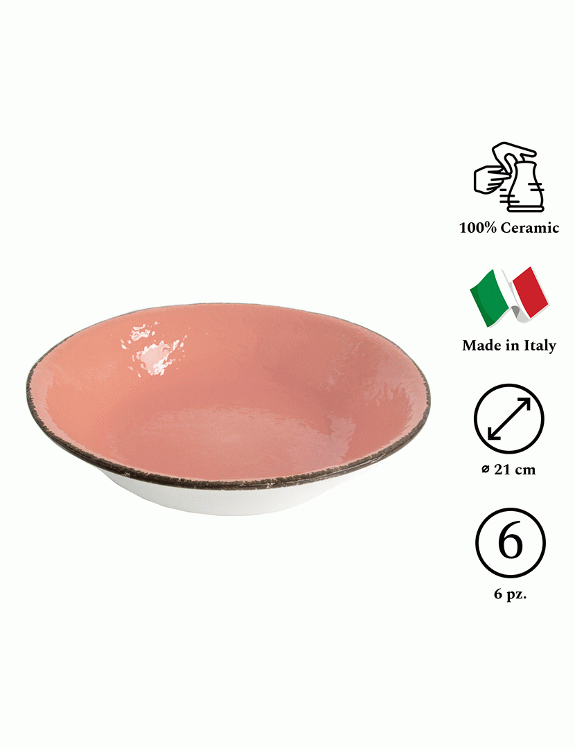 Conjunto 6 Pratos Fundos 21 cm Preta Rosa