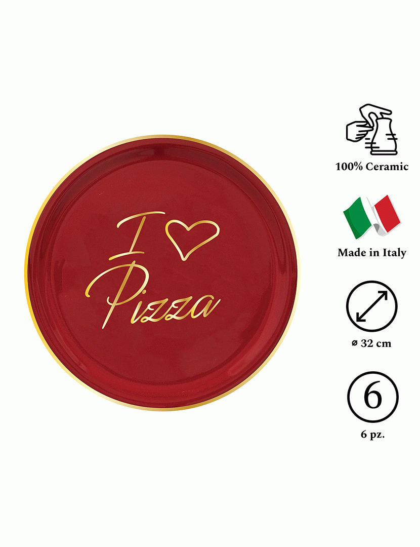 Prato Pizza I Love Pizza Vermelho