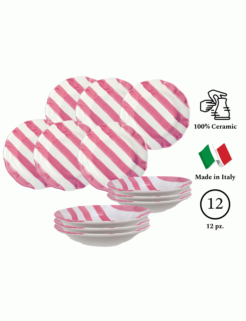 Serviço Loiça 12 Peças Dolcevita Nastro Rosa