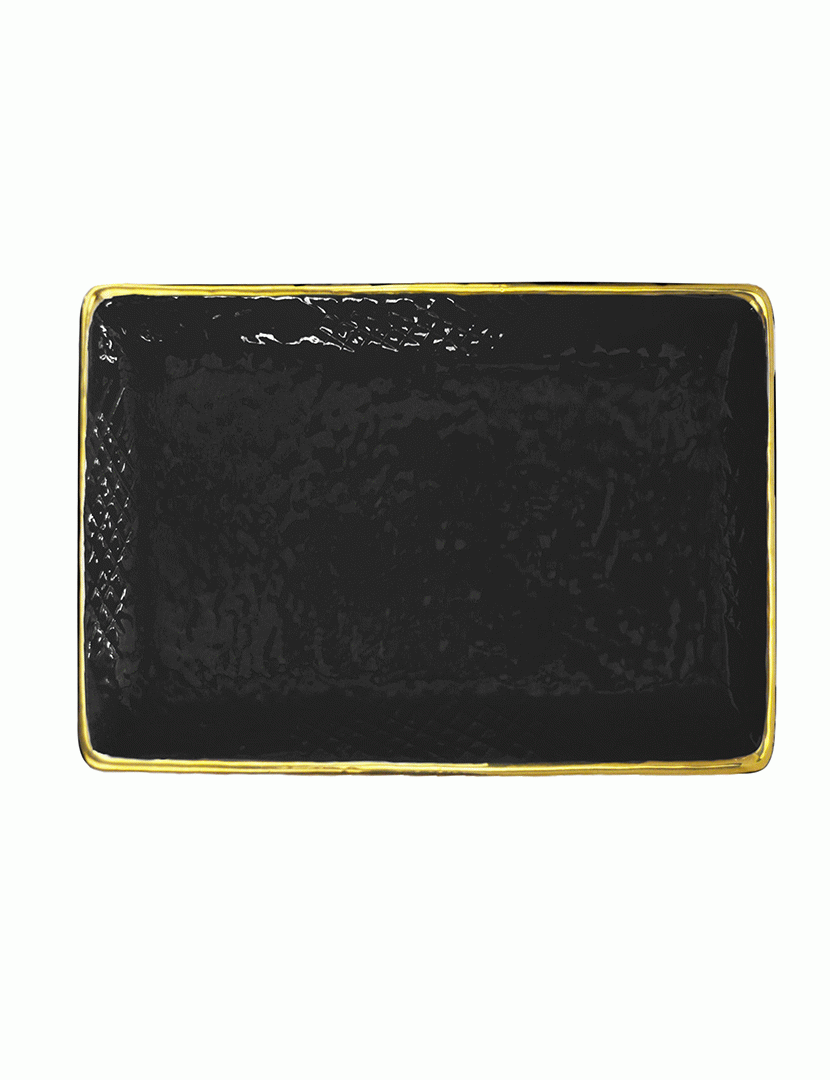 Travessa Preta 32x26 cm Dourado/Preto